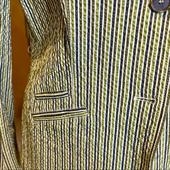 Rivamonti (Cucinelli) cotton blue and green striped seersucker blazer - Picture 5 of 9